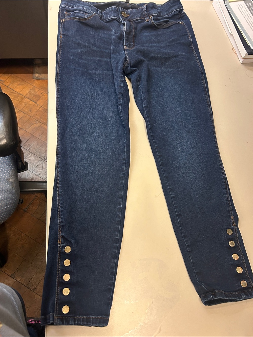 White House Black Market Dark Blue Ankle Jeans with Button Hem